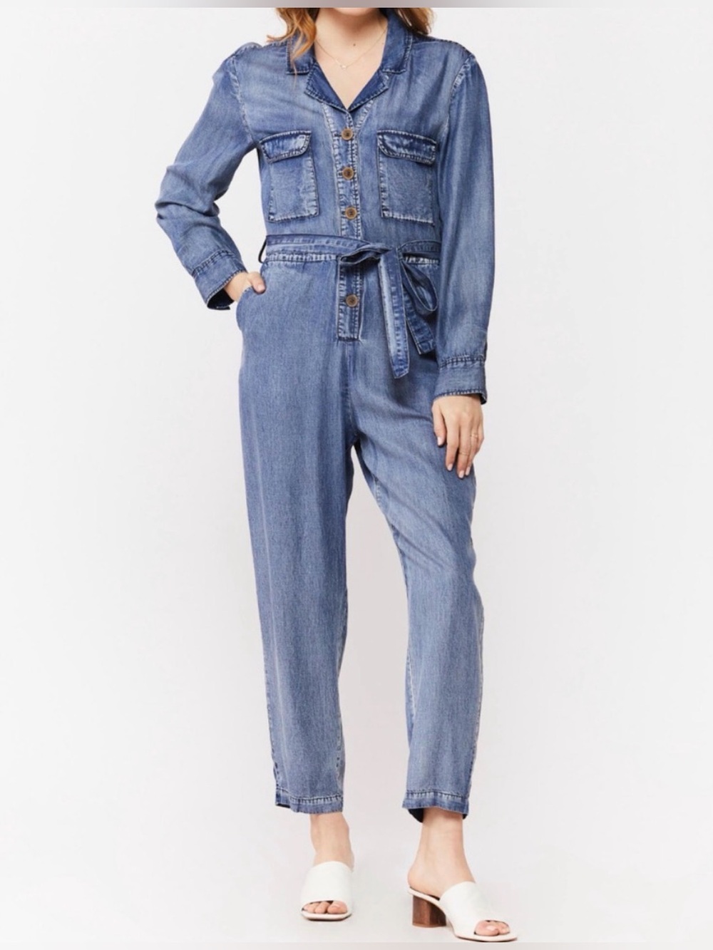 NWT Velvet Heart Blue Chambray Tencel Jumpsuit Sz Medium